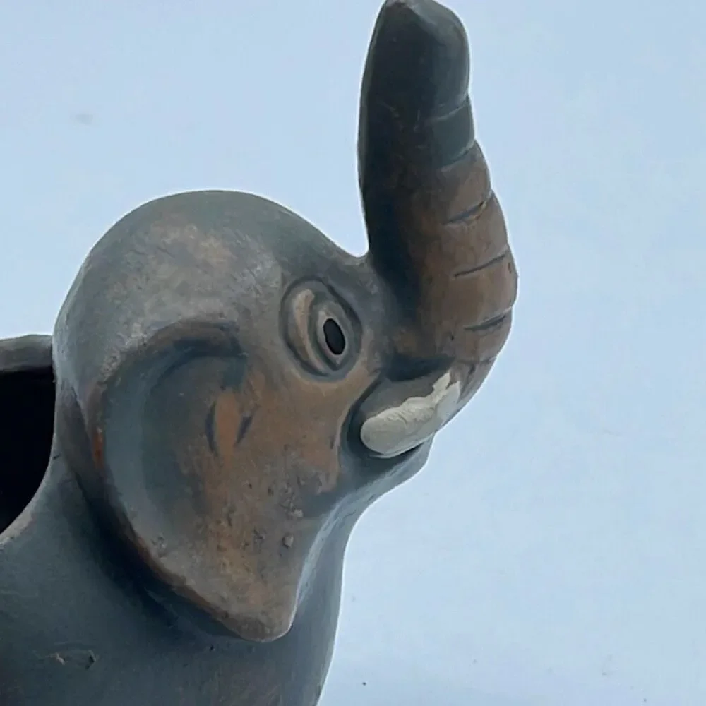 Mexico terracotta small elephant planter hand painted.